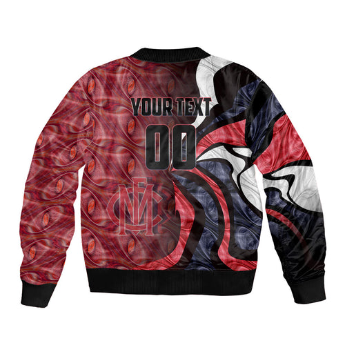Personalised Melbourne Demons Sleeve Zip Bomber Jacket Trippy Psychedelic Abstract Art Mascot Football Fans