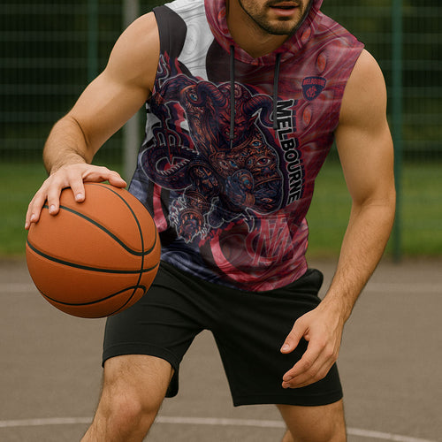 Personalised Melbourne Demons Sleeveless Hoodie Trippy Psychedelic Abstract Art Mascot Football Fans