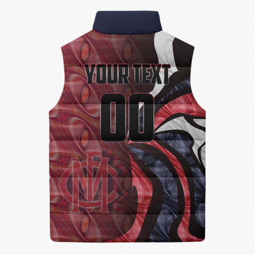 Personalised Melbourne Demons Sleeveless Puffer Jacket Trippy Psychedelic Abstract Art Mascot Football Fans