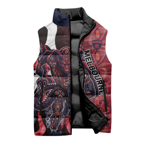Personalised Melbourne Demons Sleeveless Puffer Jacket Trippy Psychedelic Abstract Art Mascot Football Fans