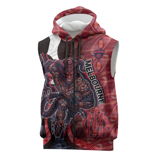 Personalised Melbourne Demons Sleeveless Zip Hoodie Trippy Psychedelic Abstract Art Mascot Football Fans