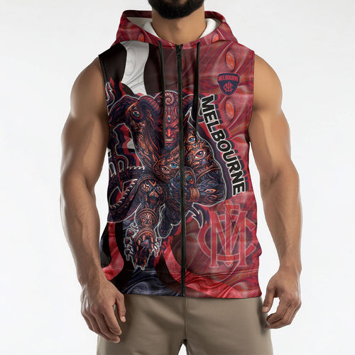 Personalised Melbourne Demons Sleeveless Zip Hoodie Trippy Psychedelic Abstract Art Mascot Football Fans