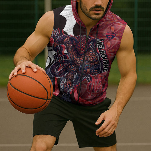 Personalised Melbourne Demons Sleeveless Zip Hoodie Trippy Psychedelic Abstract Art Mascot Football Fans