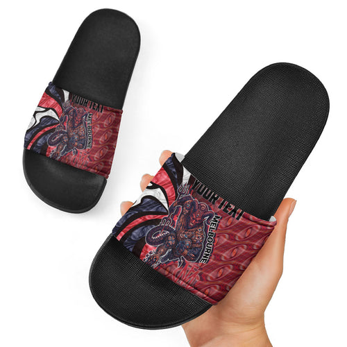 Personalised Melbourne Demons Slide Sandals Trippy Psychedelic Abstract Art Mascot Football Fans