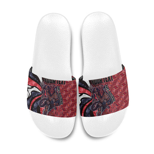 Personalised Melbourne Demons Slide Sandals Trippy Psychedelic Abstract Art Mascot Football Fans