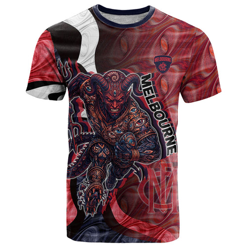 Personalised Melbourne Demons T Shirt Trippy Psychedelic Abstract Art Mascot Football Fans