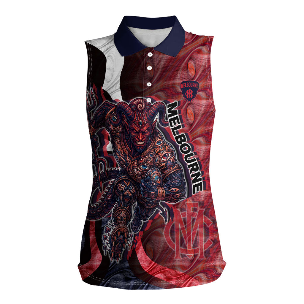 Personalised Melbourne Demons Women Sleeveless Polo Shirt Trippy Psychedelic Abstract Art Mascot Football Fans