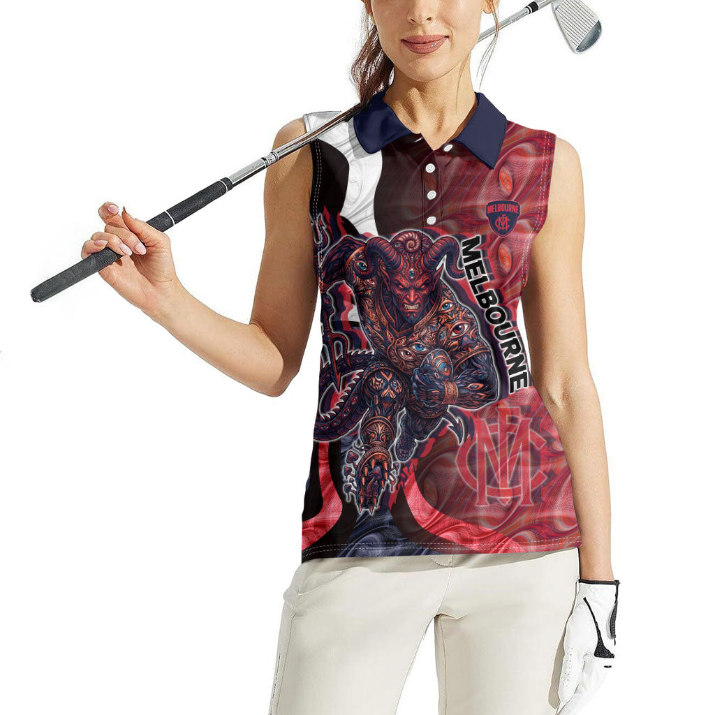 Personalised Melbourne Demons Women Sleeveless Polo Shirt Trippy Psychedelic Abstract Art Mascot Football Fans