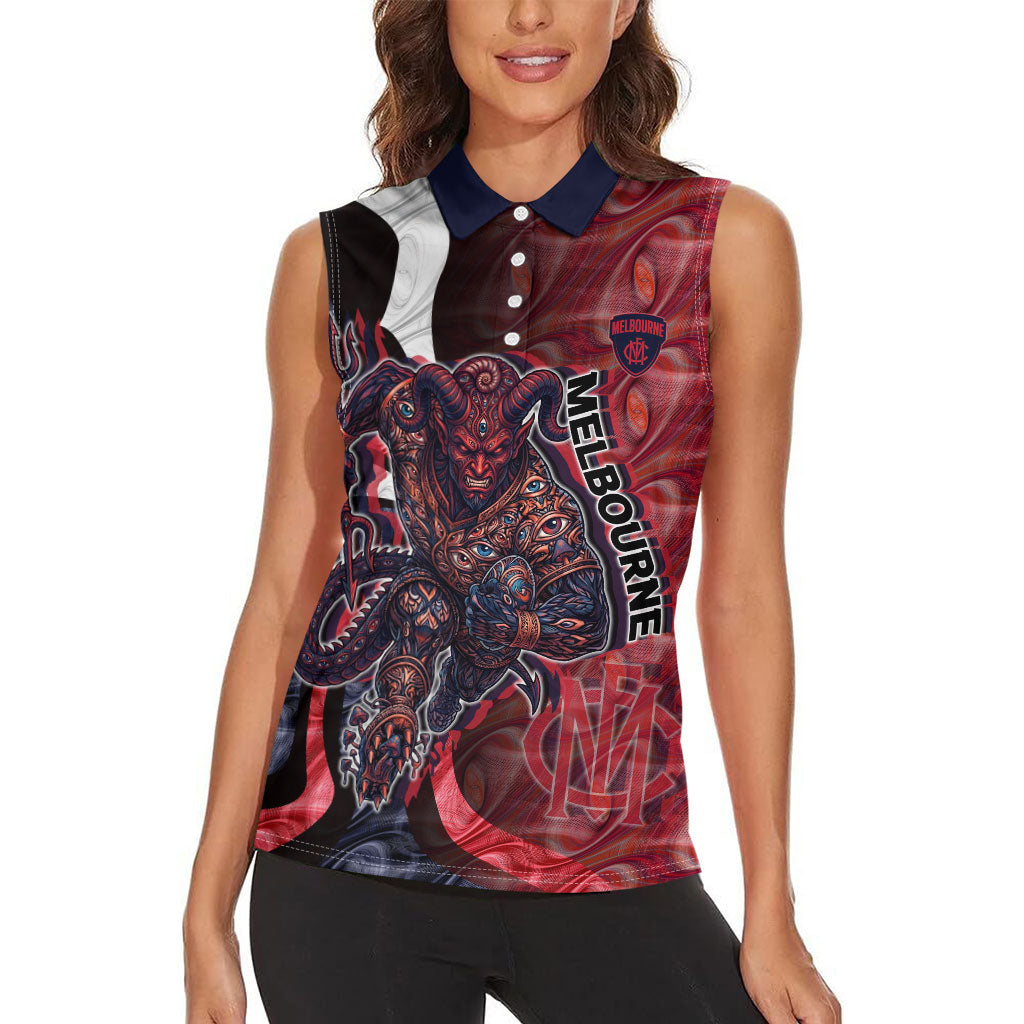 Personalised Melbourne Demons Women Sleeveless Polo Shirt Trippy Psychedelic Abstract Art Mascot Football Fans