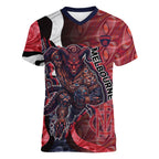 Personalised Melbourne Demons Women V-Neck T-Shirt Trippy Psychedelic Abstract Art Mascot Football Fans