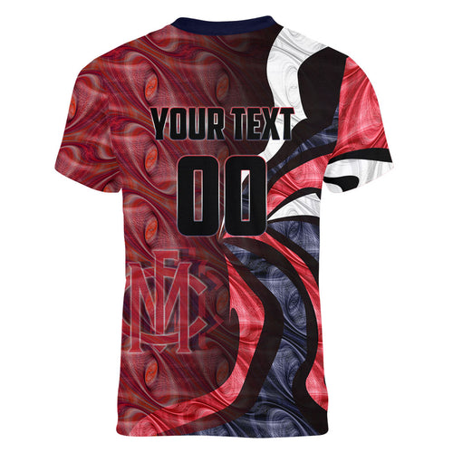 Personalised Melbourne Demons Women V-Neck T-Shirt Trippy Psychedelic Abstract Art Mascot Football Fans