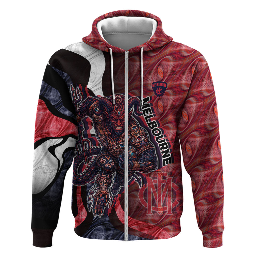 Personalised Melbourne Demons Zip Hoodie Trippy Psychedelic Abstract Art Mascot Football Fans