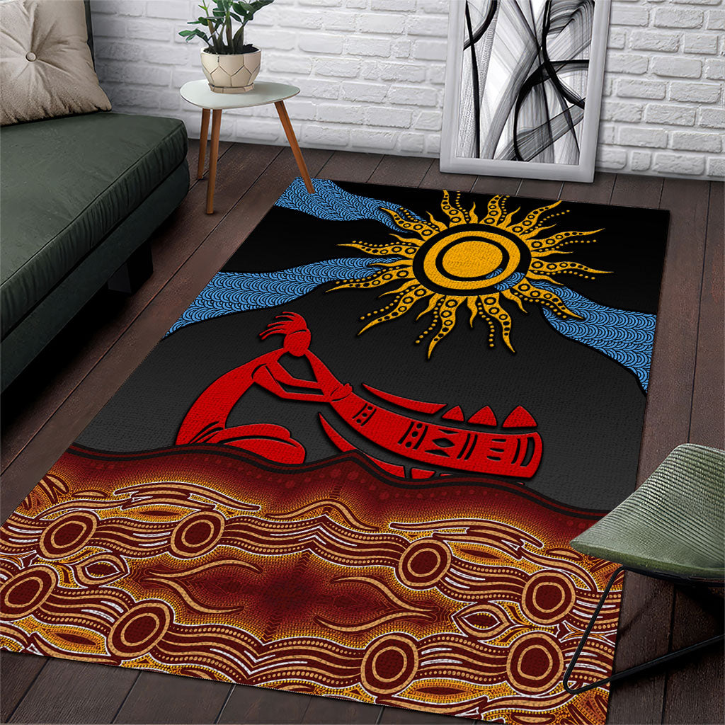Didgeridoo Area Rug Australian Aboriginal Sun Motif Indigenous Art