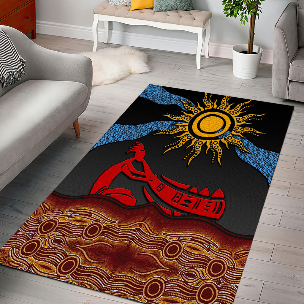 Didgeridoo Area Rug Australian Aboriginal Sun Motif Indigenous Art
