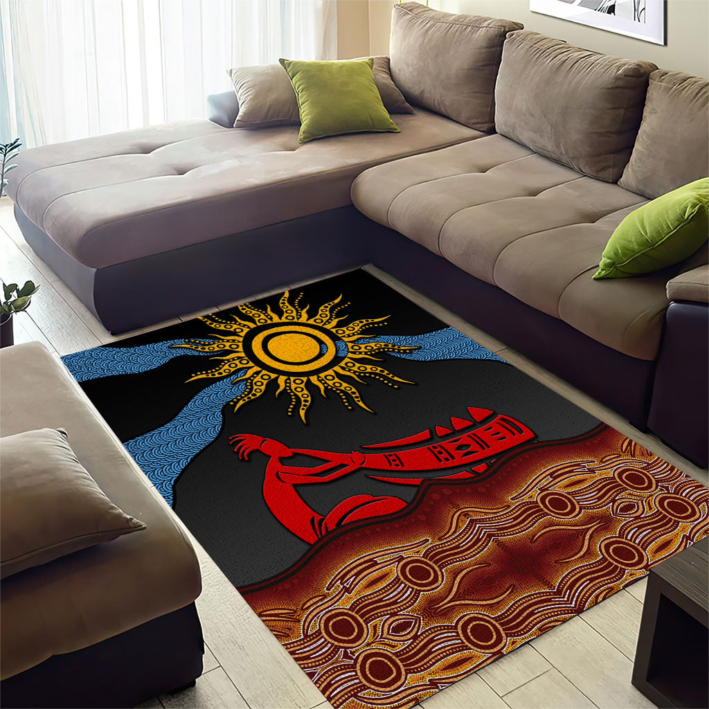 Didgeridoo Area Rug Australian Aboriginal Sun Motif Indigenous Art