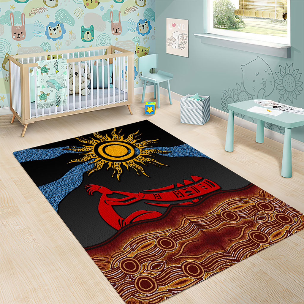 Didgeridoo Area Rug Australian Aboriginal Sun Motif Indigenous Art