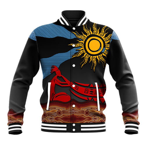Didgeridoo Baseball Jacket Australian Aboriginal Sun Motif Indigenous Art