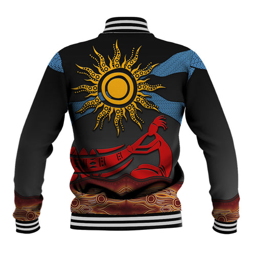 Didgeridoo Baseball Jacket Australian Aboriginal Sun Motif Indigenous Art