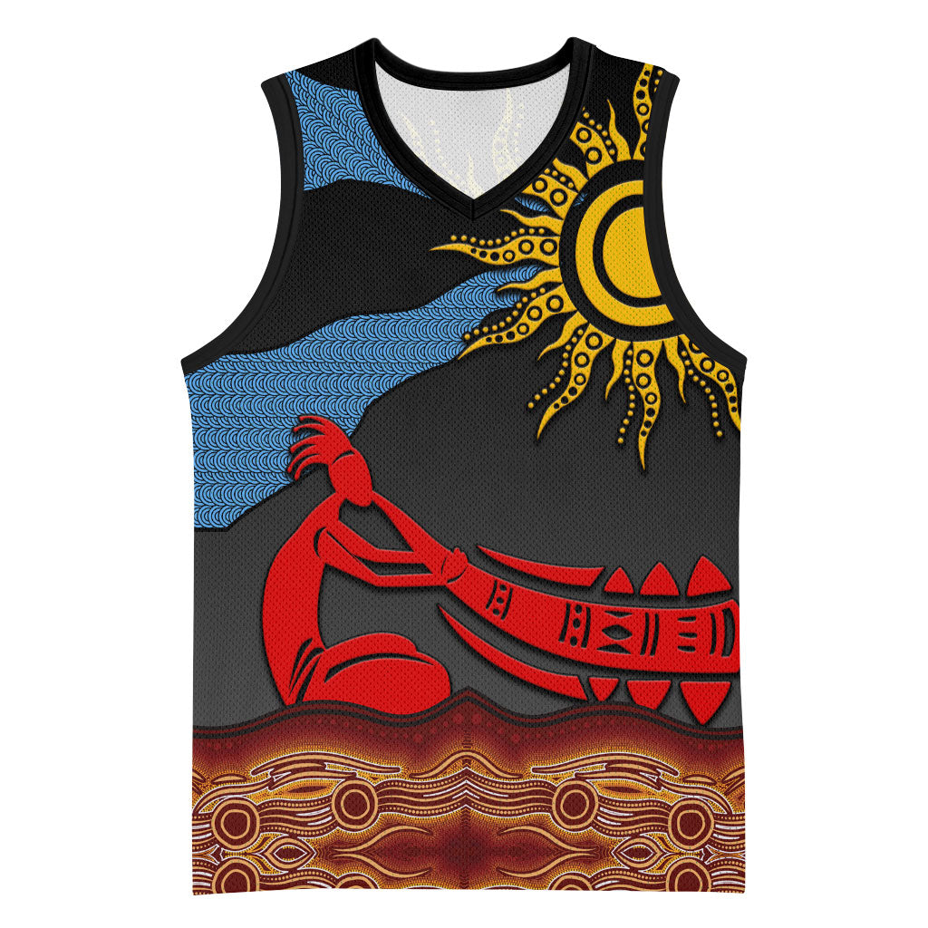 Didgeridoo Basketball Jersey Australian Aboriginal Sun Motif Indigenous Art