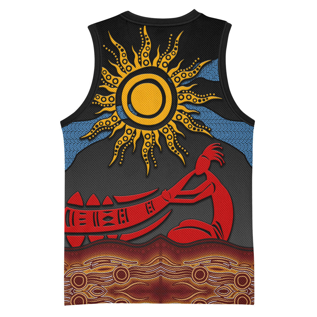 Didgeridoo Basketball Jersey Australian Aboriginal Sun Motif Indigenous Art