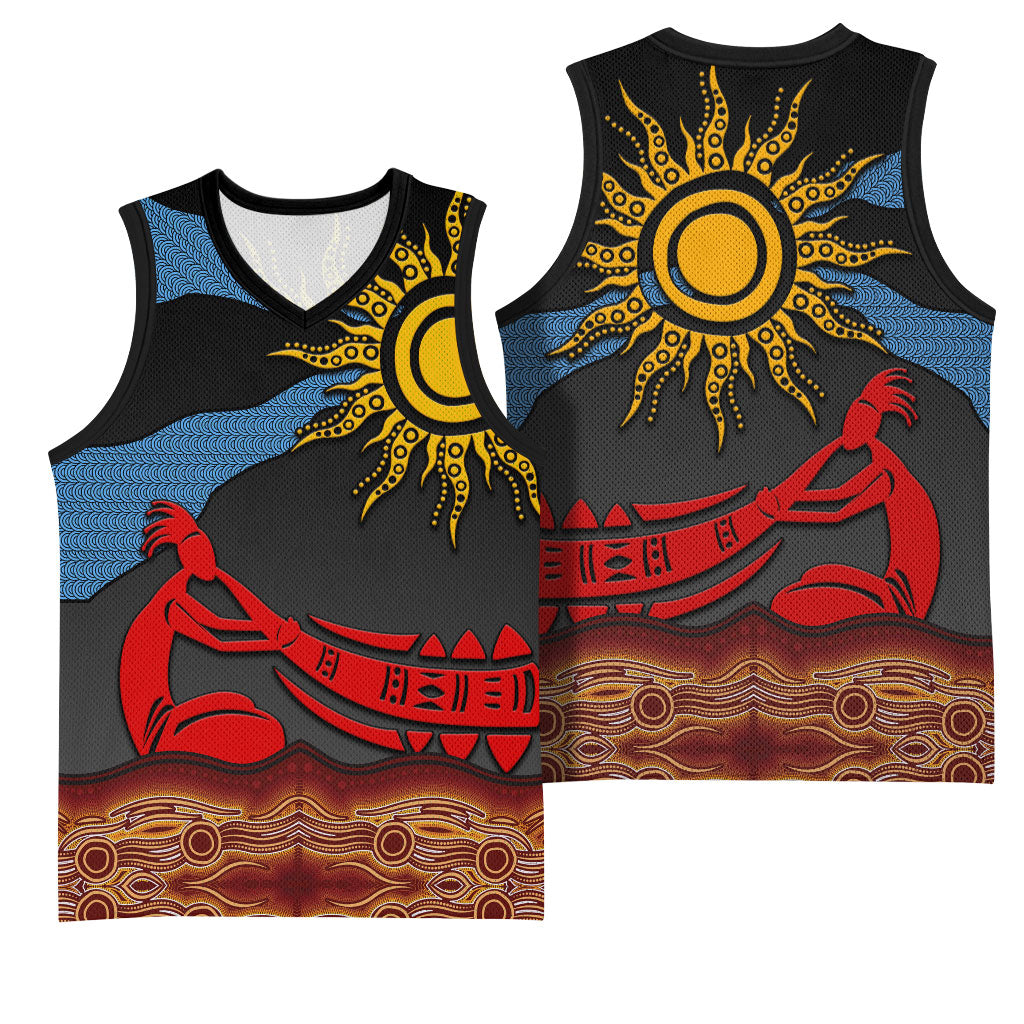 Didgeridoo Basketball Jersey Australian Aboriginal Sun Motif Indigenous Art