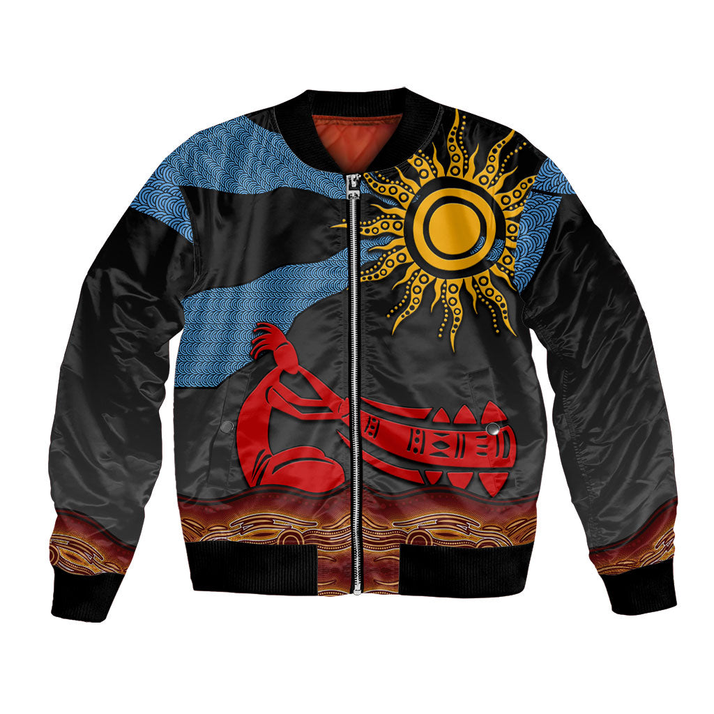 Didgeridoo Bomber Jacket Australian Aboriginal Sun Motif Indigenous Art