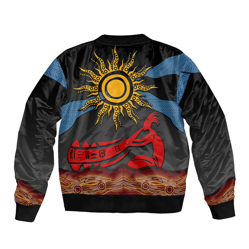 Didgeridoo Bomber Jacket Australian Aboriginal Sun Motif Indigenous Art