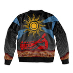 Didgeridoo Bomber Jacket Australian Aboriginal Sun Motif Indigenous Art