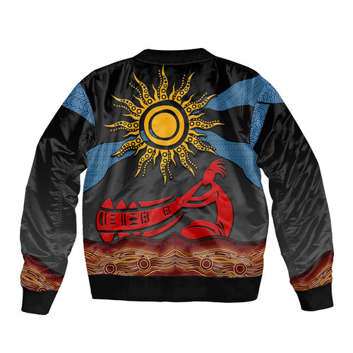 Didgeridoo Bomber Jacket Australian Aboriginal Sun Motif Indigenous Art
