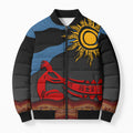 Didgeridoo Bomber Puffer Jacket Australian Aboriginal Sun Motif Indigenous Art