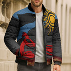 Didgeridoo Bomber Puffer Jacket Australian Aboriginal Sun Motif Indigenous Art