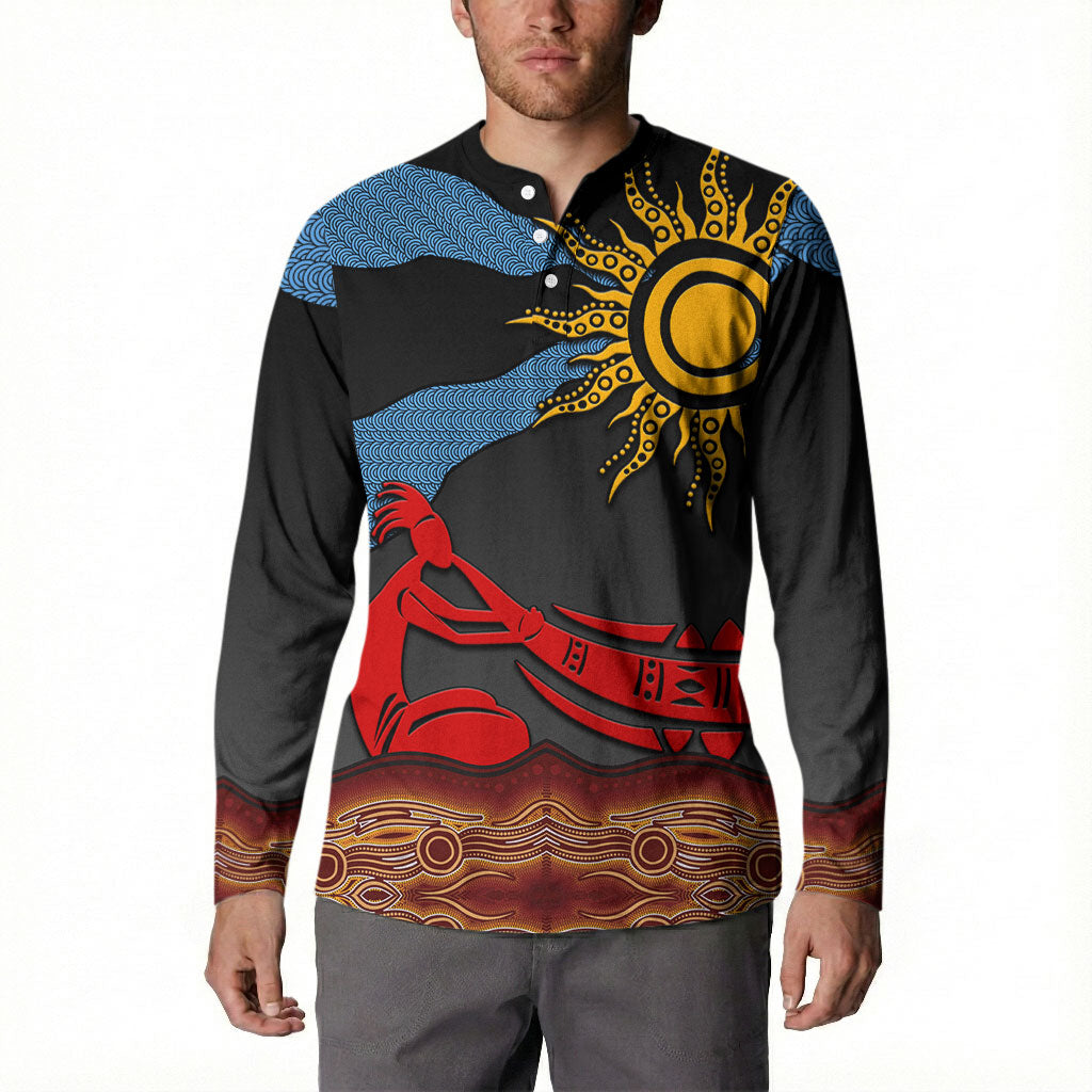 Didgeridoo Button Sweatshirt Australian Aboriginal Sun Motif Indigenous Art
