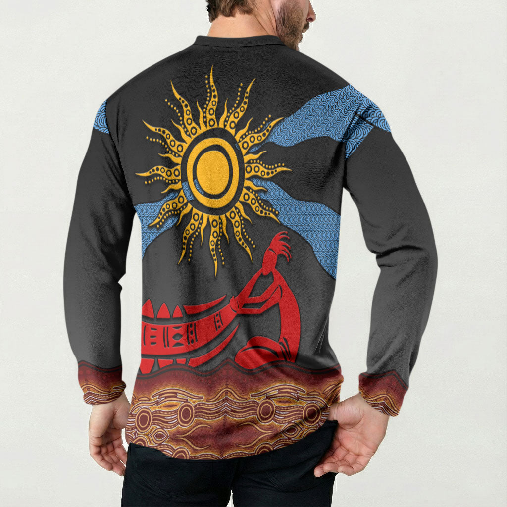 Didgeridoo Button Sweatshirt Australian Aboriginal Sun Motif Indigenous Art