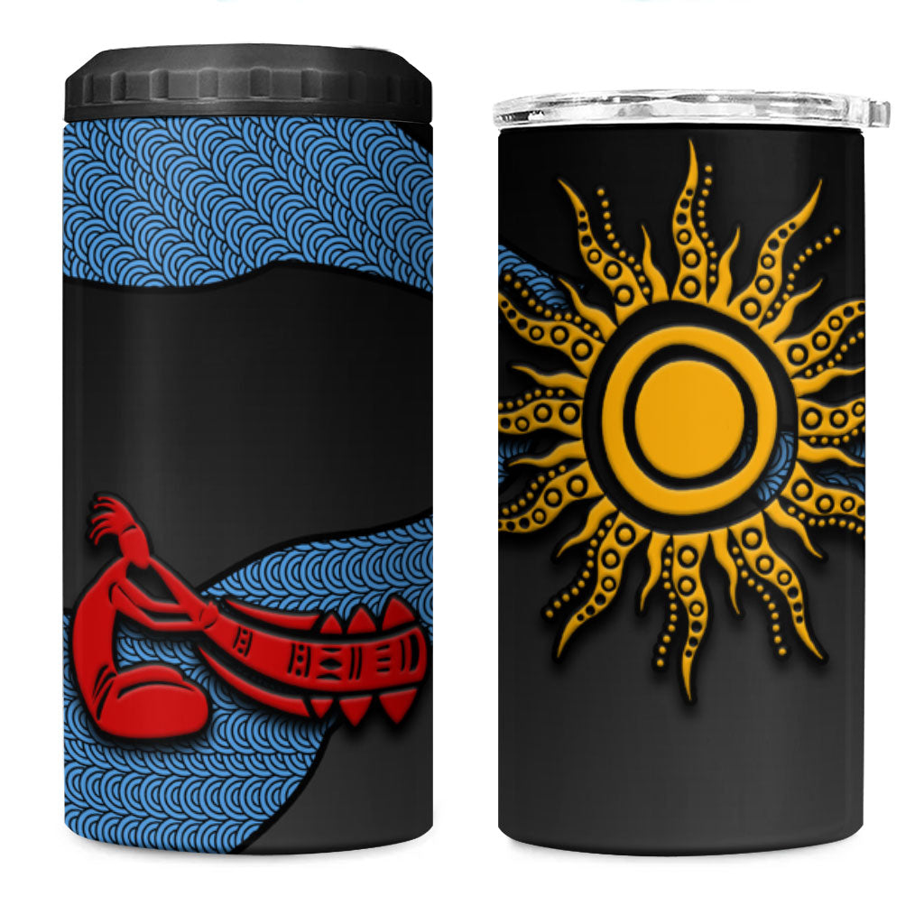 Didgeridoo 4 in 1 Can Cooler Tumbler Australian Aboriginal Sun Motif Indigenous Art
