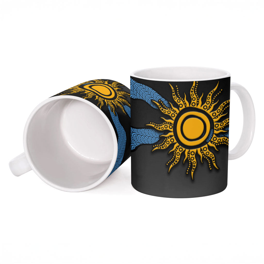 Didgeridoo Ceramic Mug Australian Aboriginal Sun Motif Indigenous Art