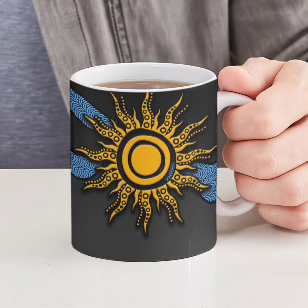 Didgeridoo Ceramic Mug Australian Aboriginal Sun Motif Indigenous Art