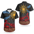 Didgeridoo Couples Matching Off Shoulder Maxi Dress and Hawaiian Shirt Australian Aboriginal Sun Motif Indigenous Art