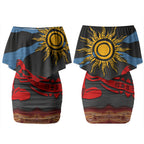 Didgeridoo Couples Matching Off Shoulder Short Dress and Hawaiian Shirt Australian Aboriginal Sun Motif Indigenous Art