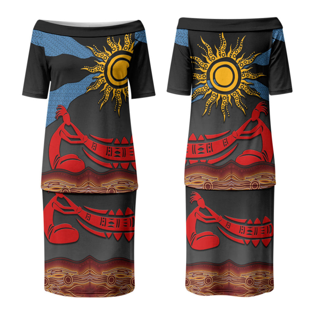 Didgeridoo Couples Matching Puletasi and Hawaiian Shirt Australian Aboriginal Sun Motif Indigenous Art