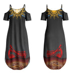 Didgeridoo Couples Matching Summer Maxi Dress and Hawaiian Shirt Australian Aboriginal Sun Motif Indigenous Art