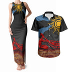 Didgeridoo Couples Matching Tank Maxi Dress and Hawaiian Shirt Australian Aboriginal Sun Motif Indigenous Art