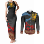 Didgeridoo Couples Matching Tank Maxi Dress and Long Sleeve Button Shirt Australian Aboriginal Sun Motif Indigenous Art
