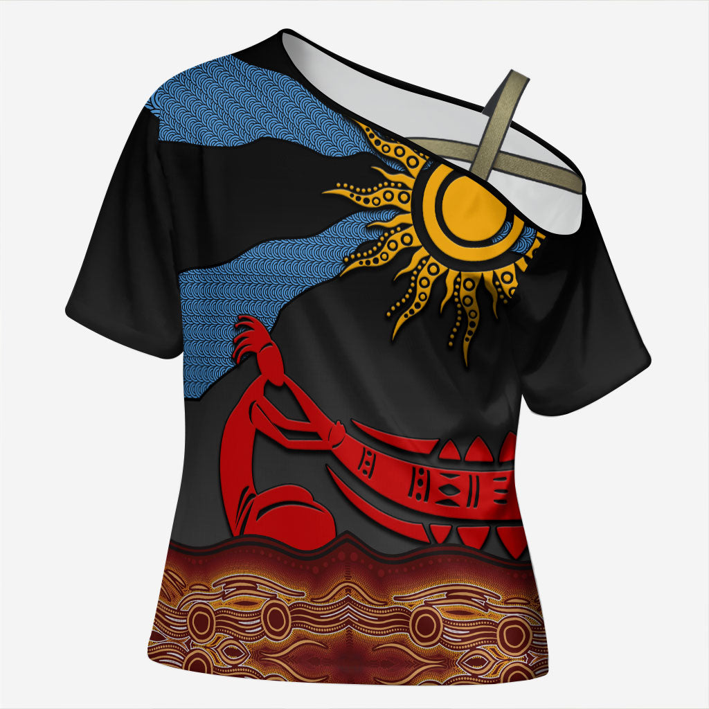 Didgeridoo Cross Shoulder Shirt Australian Aboriginal Sun Motif Indigenous Art