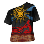 Didgeridoo Cross Shoulder Shirt Australian Aboriginal Sun Motif Indigenous Art