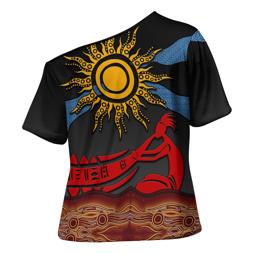 Didgeridoo Cross Shoulder Shirt Australian Aboriginal Sun Motif Indigenous Art