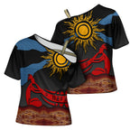 Didgeridoo Cross Shoulder Shirt Australian Aboriginal Sun Motif Indigenous Art