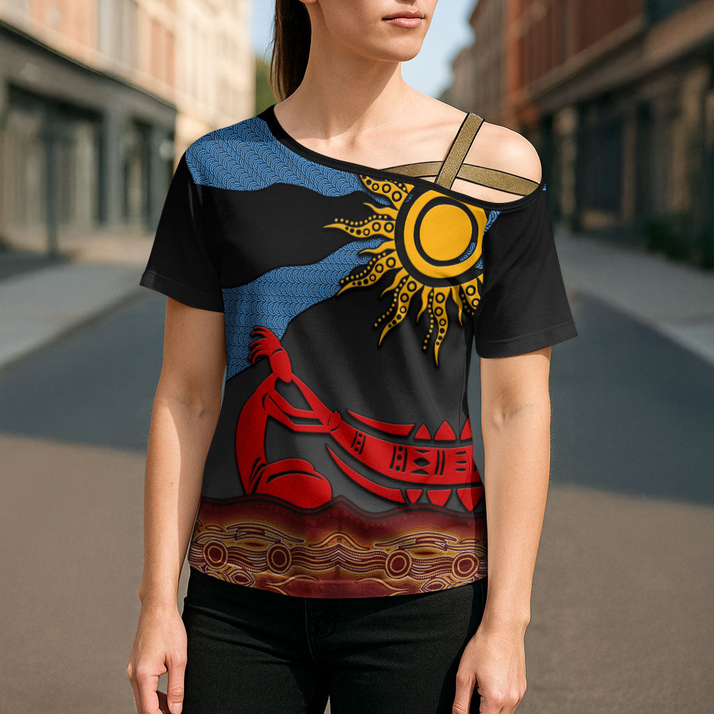 Didgeridoo Cross Shoulder Shirt Australian Aboriginal Sun Motif Indigenous Art