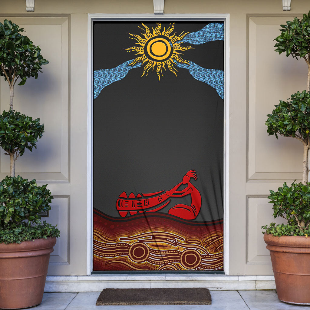 Didgeridoo Door Cover Australian Aboriginal Sun Motif Indigenous Art