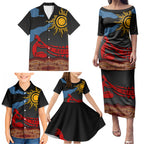 Didgeridoo Family Matching Puletasi and Hawaiian Shirt Australian Aboriginal Sun Motif Indigenous Art