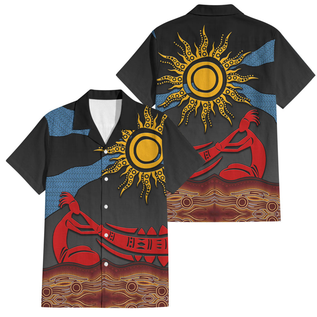 Didgeridoo Family Matching Puletasi and Hawaiian Shirt Australian Aboriginal Sun Motif Indigenous Art
